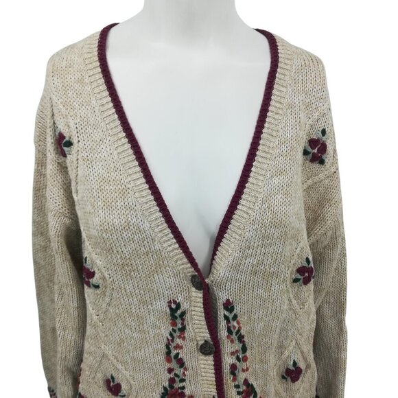Vintage Hand Embroidered V-Neck Cardigan Sweater Size XL Christopher & Banks - Picture 7 of 14